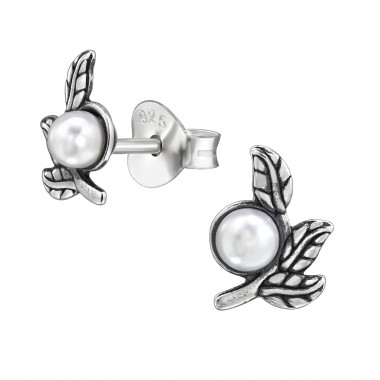 Branch With Three Leaves - 925 Sterling Silver Pearl Stud Earrings SD50075 Branch With Three Leaves - 925 Sterling Silver Pearl Stud Earrings SD50075