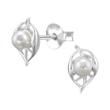 9mm Leaf - 925 Sterling Silver Pearl Stud Earrings SD50100