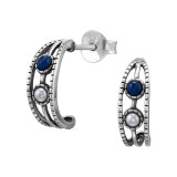 Vintage Inspired Half Hoop - 925 Sterling Silver Pearl Stud Earrings SD50106