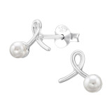 Stylized Ribbon - 925 Sterling Silver Pearl Stud Earrings SD50278