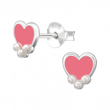 Heart - 925 Sterling Silver Pearl Stud Earrings SD50306
