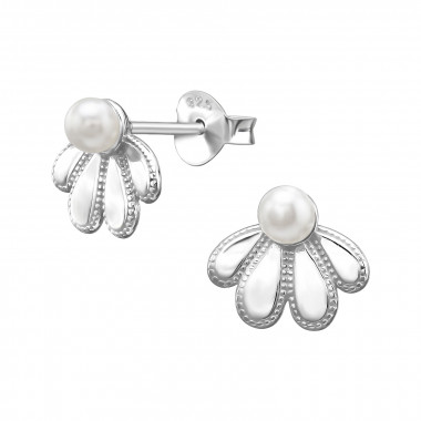 Four-Petal Flowers - 925 Sterling Silver Pearl Stud Earrings SD50676