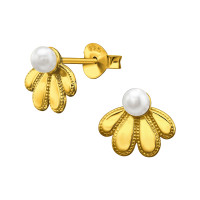 Four-Petal Flowers - 925 Sterling Silver Pearl Stud Earrings SD50677