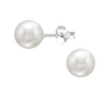 3mm Cup With 7mm Imitation Pearl - 925 Sterling Silver Pearl Stud Earrings SD51199