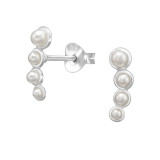 Geometric Curve - 925 Sterling Silver Pearl Stud Earrings SD51220