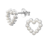 Beaded Open Heart - 925 Sterling Silver Pearl Stud Earrings SD51380
