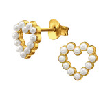 Beaded Open Heart - 925 Sterling Silver Pearl Stud Earrings SD51381