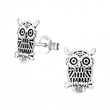 Owl - 925 Sterling Silver Simple Stud Earrings SD10011