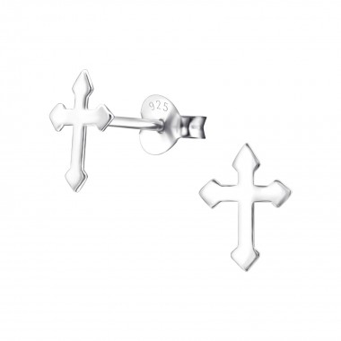 Cross - 925 Sterling Silver Simple Stud Earrings SD10546