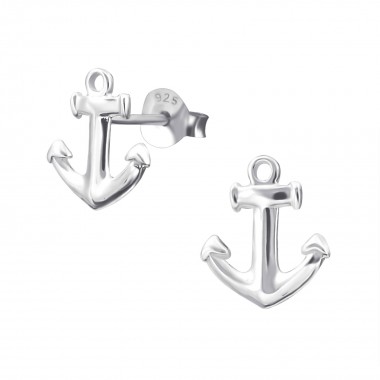 Anchor - 925 Sterling Silver Simple Stud Earrings SD16544