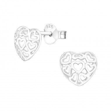 Filigree heart - 925 Sterling Silver Simple Stud Earrings SD18213