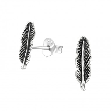 Feather - 925 Sterling Silver Simple Stud Earrings SD19201