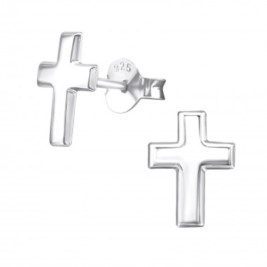 Cross - 925 Sterling Silver Simple Stud Earrings SD20905