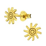 Sun - 925 Sterling Silver Simple Stud Earrings SD21196