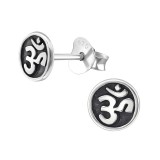 OM Symbol - 925 Sterling Silver Simple Stud Earrings SD21608