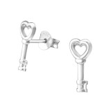 Key Heart - 925 Sterling Silver Simple Stud Earrings SD22689