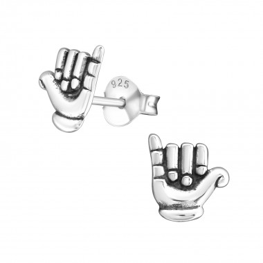 Hand - 925 Sterling Silver Simple Stud Earrings SD23227