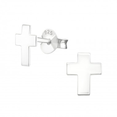 Cross - 925 Sterling Silver Simple Stud Earrings SD23488