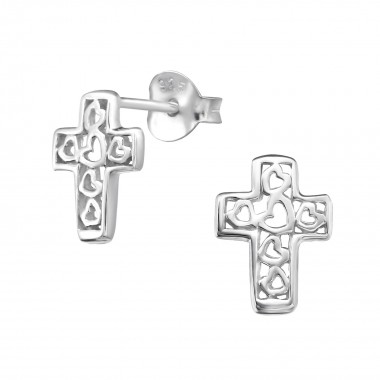 Cross - 925 Sterling Silver Simple Stud Earrings SD2348