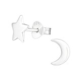 Star and Moon - 925 Sterling Silver Simple Stud Earrings SD23823