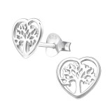 Tree Heart - 925 Sterling Silver Simple Stud Earrings SD23945
