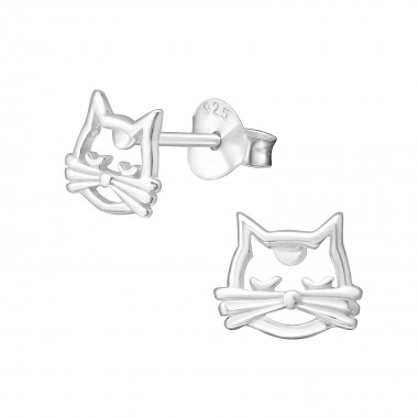 Cat - 925 Sterling Silver Simple Stud Earrings SD26995