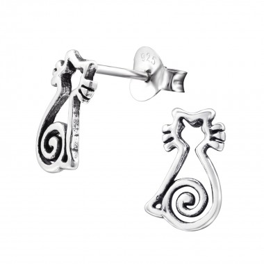 Cat - 925 Sterling Silver Simple Stud Earrings SD28265