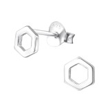 Hexagon - 925 Sterling Silver Simple Stud Earrings SD29004