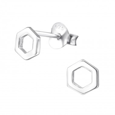 Hexagon - 925 Sterling Silver Simple Stud Earrings SD29004