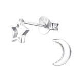 Moon And Star - 925 Sterling Silver Simple Stud Earrings SD29354