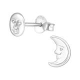 Moon And Star - 925 Sterling Silver Simple Stud Earrings SD29355