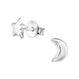 Star & Moon - 925 Sterling Silver Simple Stud Earrings SD30244