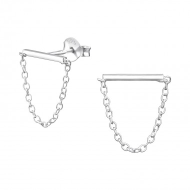 Bar With Hanging Chain - 925 Sterling Silver Simple Stud Earrings SD31322
