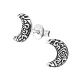 Ethnic Crescent Moon - 925 Sterling Silver Simple Stud Earrings SD31673
