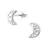Geometric Moon - 925 Sterling Silver Simple Stud Earrings SD31744