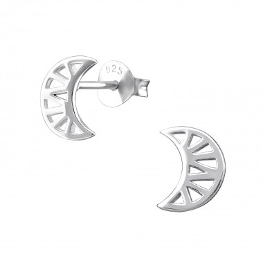 Geometric Moon - 925 Sterling Silver Simple Stud Earrings SD31744