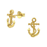 Anchor - 925 Sterling Silver Simple Stud Earrings SD31749