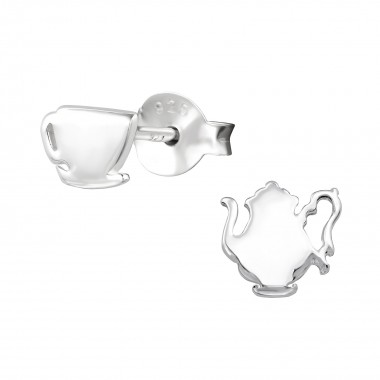 Tea Pot - 925 Sterling Silver Simple Stud Earrings SD32181