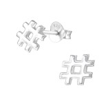 Hashtag - 925 Sterling Silver Simple Stud Earrings SD35401
