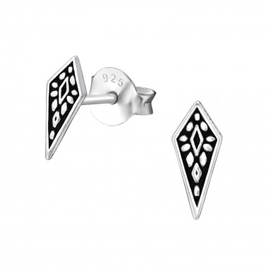 Oxidized - 925 Sterling Silver Simple Stud Earrings SD35408