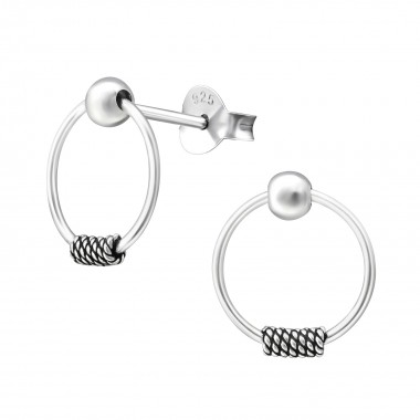 Ball Hanging Circle - 925 Sterling Silver Simple Stud Earrings SD36251