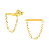 Bar With Hanging Chain - 925 Sterling Silver Simple Stud Earrings SD36908