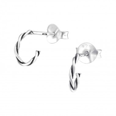 Twist Half Hoop - 925 Sterling Silver Simple Stud Earrings SD36973