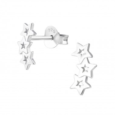 Triple Star - 925 Sterling Silver Simple Stud Earrings SD37254