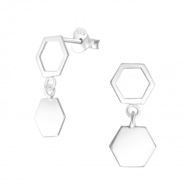 Hanging Hexagon - 925 Sterling Silver Simple Stud Earrings SD37757