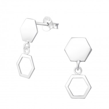 Hanging Hexagon - 925 Sterling Silver Simple Stud Earrings SD37758