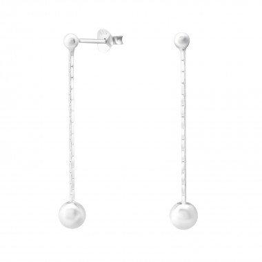 Silver Ear Studs With Hanging Ball - 925 Sterling Silver Simple Stud Earrings SD37855