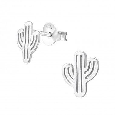 Cactus - 925 Sterling Silver Simple Stud Earrings SD37925
