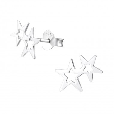 Double Star - 925 Sterling Silver Simple Stud Earrings SD38090