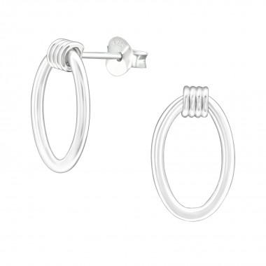Oval - 925 Sterling Silver Simple Stud Earrings SD38536